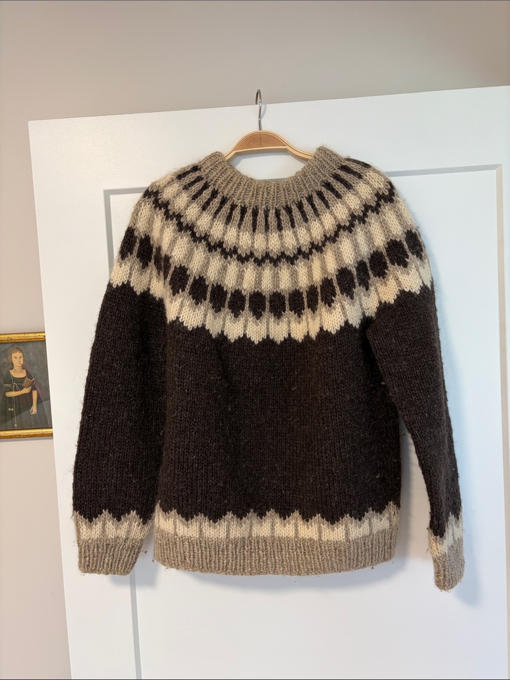 Vintage fair aisle wool sweater made in Scotland chunky knit neutral Nordic